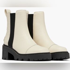 Sorel Joan Now Chelsea Boots Womens 9 Waterproof Croc Embossed Chalk NWB